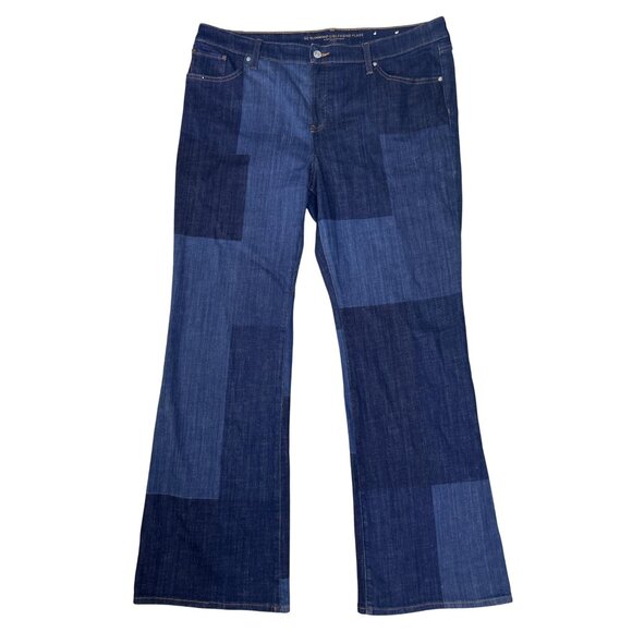 Chico's Denim - Chico's So Slimming Girlfriend Patchwork Flare Blue Denim Jeans Size 16